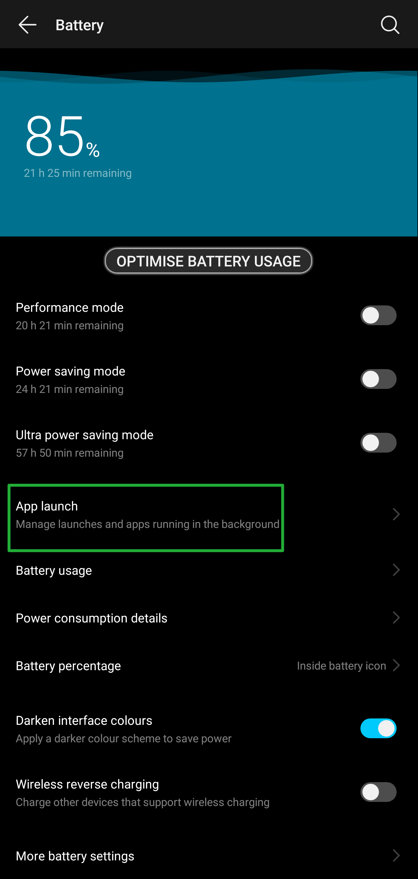 Bateria → Pokretanje aplikacija